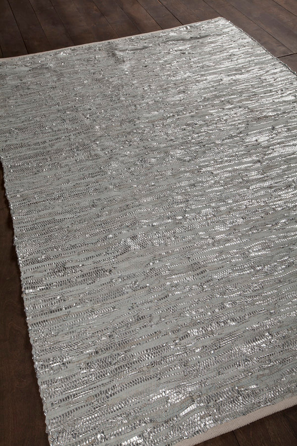 Chandra Rugs Hand-woven Contemporary Reversible Rug - Luxurious Leather & Cotton Blend For Versatile Elegance Silver,Grey,Tan Leather,Cotton Jaz17005-2676