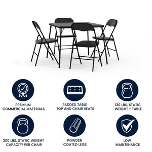 English Elm Madison 5-Piece Folding Card Table and Chair Set for Game Nights, Gatherings & Extra Seating Black 33.5"W x 33.5"D x 27.75"H JB-1-GG