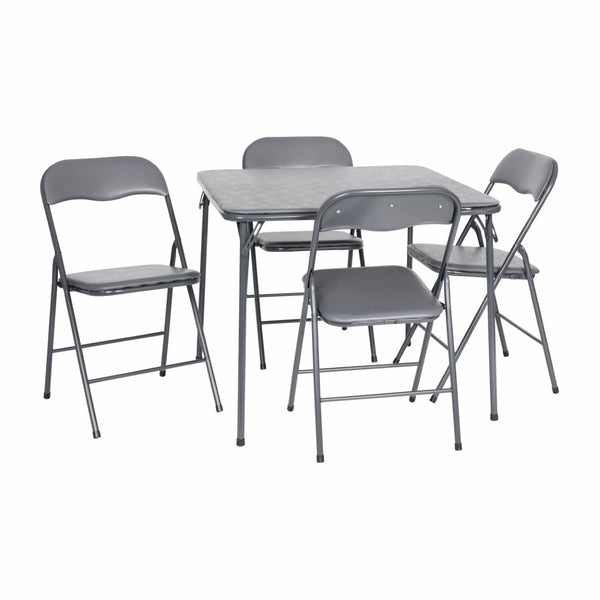 English Elm Madison 5-Piece Folding Card Table and Chair Set for Game Nights, Gatherings & Extra Seating Gray 33.5"W x 33.5"D x 27.75"H JB-1-GY-GG