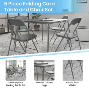 English Elm Madison 5-Piece Folding Card Table and Chair Set for Game Nights, Gatherings & Extra Seating Gray 33.5"W x 33.5"D x 27.75"H JB-1-GY-GG