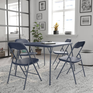 English Elm Madison 5-Piece Folding Card Table and Chair Set for Game Nights, Gatherings & Extra Seating Navy 33.5"W x 33.5"D x 27.75"H JB-1-NV-GG