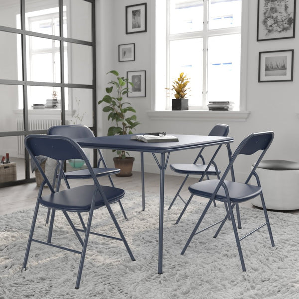 English Elm Madison 5-Piece Folding Card Table and Chair Set for Game Nights, Gatherings & Extra Seating Navy 33.5"W x 33.5"D x 27.75"H JB-1-NV-GG