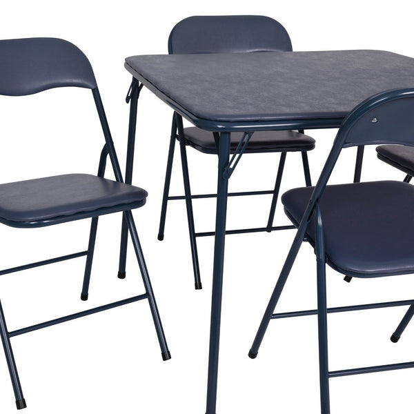 English Elm Madison 5-Piece Folding Card Table and Chair Set for Game Nights, Gatherings & Extra Seating Navy 33.5"W x 33.5"D x 27.75"H JB-1-NV-GG