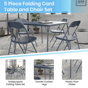 English Elm Madison 5-Piece Folding Card Table and Chair Set for Game Nights, Gatherings & Extra Seating Navy 33.5"W x 33.5"D x 27.75"H JB-1-NV-GG