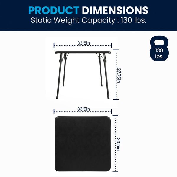 English Elm Madelyn Folding Card Table for 4 - Versatile, Lightweight Design for Game Nights and Dining Events Black 33.5"W x 33.5"D x 27.75"H JB-2-GG