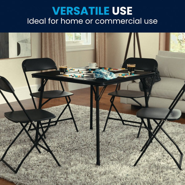 English Elm Madelyn Folding Card Table for 4 - Versatile, Lightweight Design for Game Nights and Dining Events Black 33.5"W x 33.5"D x 27.75"H JB-2-GG