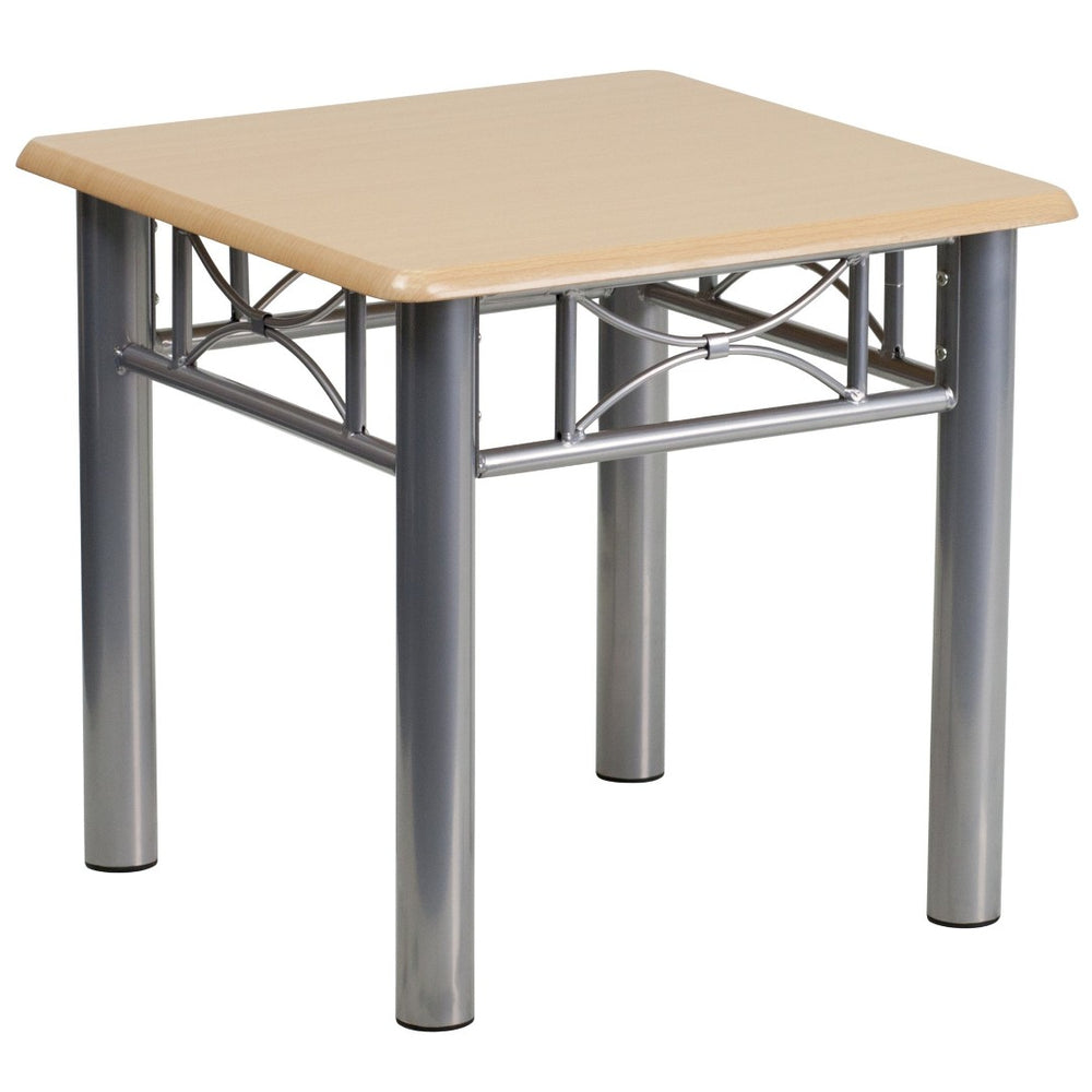 English Elm Troy Compact Natural Laminate End Table with Sleek Silver Steel Frame for Modern Spaces and More JB-6-END-NAT-GG