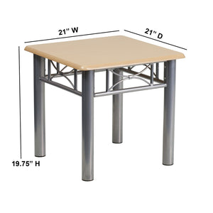 English Elm Troy Compact Natural Laminate End Table with Sleek Silver Steel Frame for Modern Spaces and More JB-6-END-NAT-GG