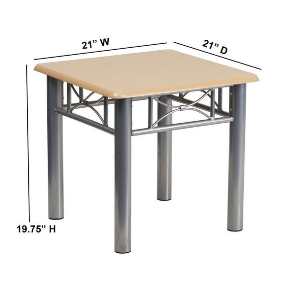 English Elm Troy Compact Natural Laminate End Table with Sleek Silver Steel Frame for Modern Spaces and More JB-6-END-NAT-GG
