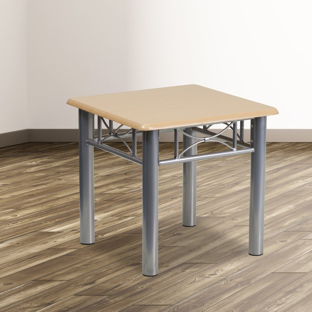 English Elm Troy Compact Natural Laminate End Table with Sleek Silver Steel Frame for Modern Spaces and More JB-6-END-NAT-GG
