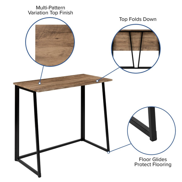 English Elm Walker Small Rustic Natural Folding Computer Desk - Compact, Stylish Workspace for Home & Office JB-YJ354D-GG