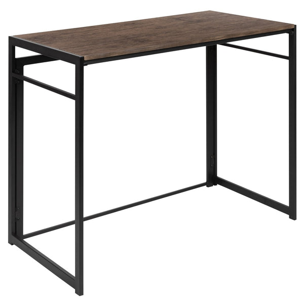 English Elm Walker Rustic Industrial Folding Computer Desk - Compact, Space-Saving Workstation for Home & Office JB-YJ354F-GG