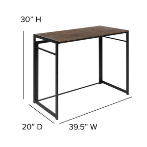 English Elm Walker Rustic Industrial Folding Computer Desk - Compact, Space-Saving Workstation for Home & Office JB-YJ354F-GG