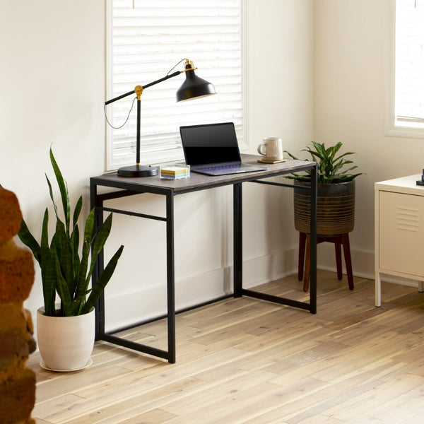 English Elm Walker Rustic Industrial Folding Computer Desk - Compact, Space-Saving Workstation for Home & Office JB-YJ354F-GG