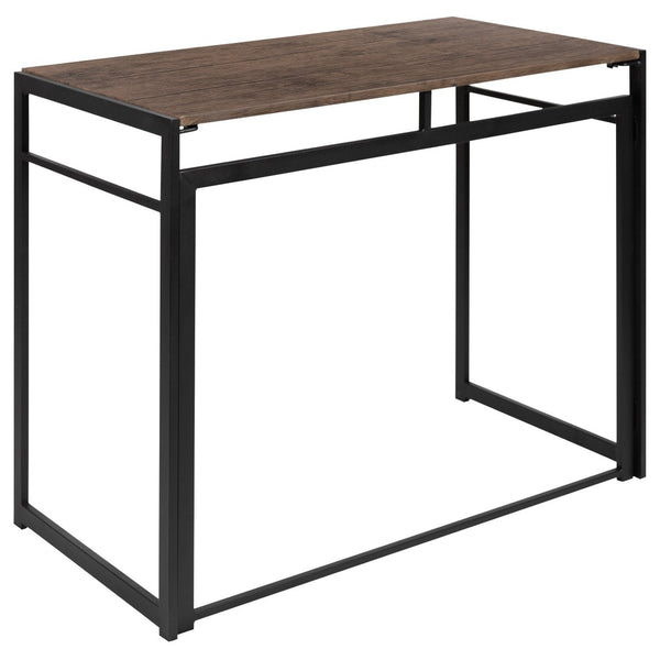 English Elm Walker Rustic Industrial Folding Computer Desk - Compact, Space-Saving Workstation for Home & Office JB-YJ354F-GG
