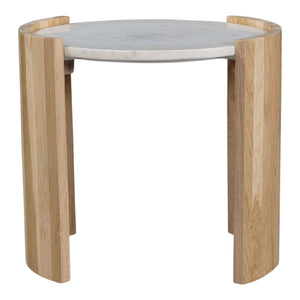 Moe's Home Dala Marble & Oak Side Table - Modern French Art Deco Design With Unique Natural Character White Banswara White Marble,Solid Oak Legs Jd-1038-18-0