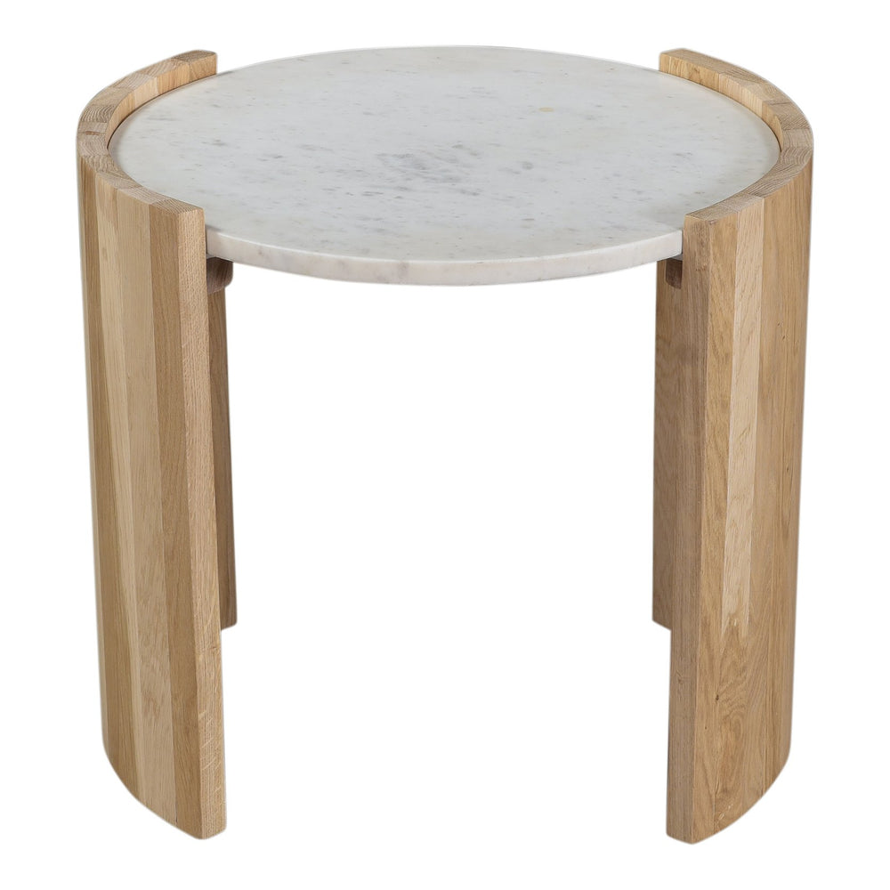 Moe's Home Dala Marble & Oak Side Table - Modern French Art Deco Design With Unique Natural Character White Banswara White Marble,Solid Oak Legs Jd-1038-18-0