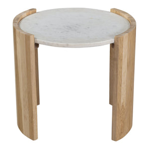 Moe's Home Dala Marble & Oak Side Table - Modern French Art Deco Design With Unique Natural Character White Banswara White Marble,Solid Oak Legs Jd-1038-18-0