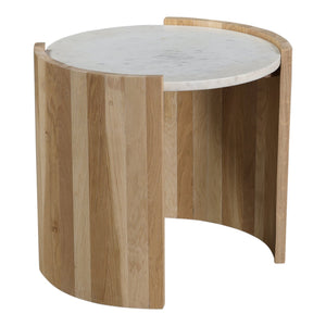 Moe's Home Dala Marble & Oak Side Table - Modern French Art Deco Design With Unique Natural Character White Banswara White Marble,Solid Oak Legs Jd-1038-18-0