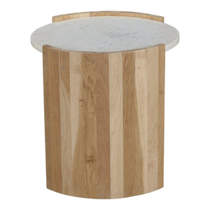 Moe's Home Dala Marble & Oak Side Table - Modern French Art Deco Design With Unique Natural Character White Banswara White Marble,Solid Oak Legs Jd-1038-18-0
