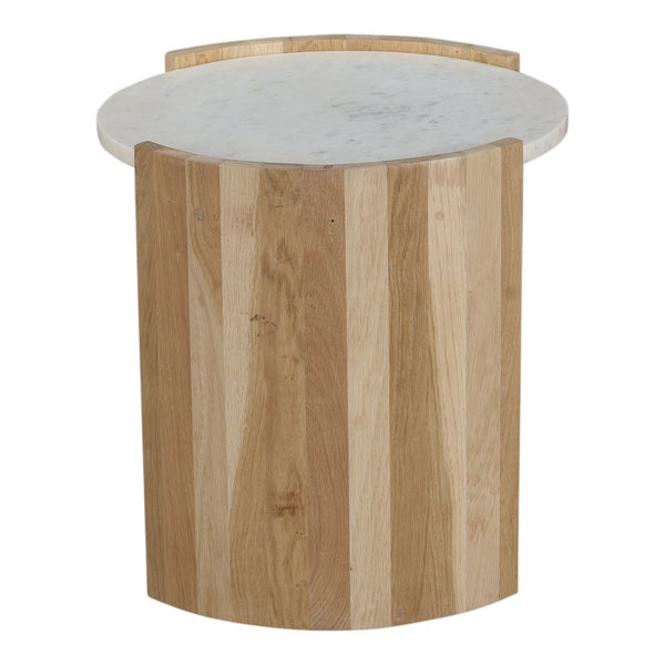 Moe's Home Dala Marble & Oak Side Table - Modern French Art Deco Design With Unique Natural Character White Banswara White Marble,Solid Oak Legs Jd-1038-18-0