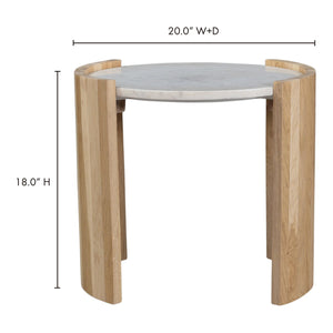 Moe's Home Dala Marble & Oak Side Table - Modern French Art Deco Design With Unique Natural Character White Banswara White Marble,Solid Oak Legs Jd-1038-18-0