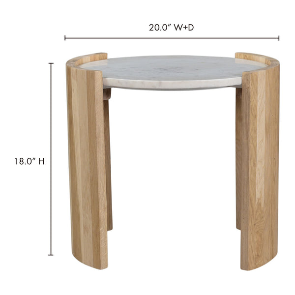 Moe's Home Dala Marble & Oak Side Table - Modern French Art Deco Design With Unique Natural Character White Banswara White Marble,Solid Oak Legs Jd-1038-18-0