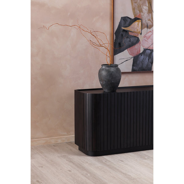 Moe's Home Povera 4 Door Sideboard - Elegant Acacia Wood Storage Solution With Contemporary Design Elements Black Solid Acacia Wood,Mdf Back Jd-1050-02