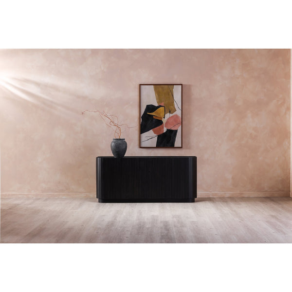 Moe's Home Povera 4 Door Sideboard - Elegant Acacia Wood Storage Solution With Contemporary Design Elements Black Solid Acacia Wood,Mdf Back Jd-1050-02