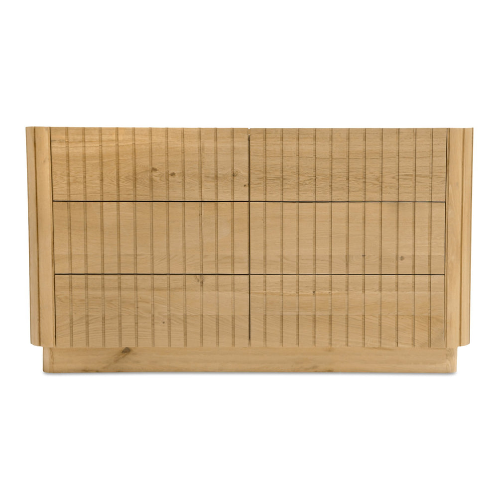 Moe's Home Povera 6-drawer Dresser - Elegant Oak Design With Soft Close Drawers For Stylish Bedroom Storage Natural Solid Oak 
Doors And Side Panels,Oak Veneer Over Mdf Dresser Jd-1062-24