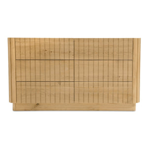 Moe's Home Povera 6-drawer Dresser - Elegant Oak Design With Soft Close Drawers For Stylish Bedroom Storage Natural Solid Oak 
Doors And Side Panels,Oak Veneer Over Mdf Dresser Jd-1062-24