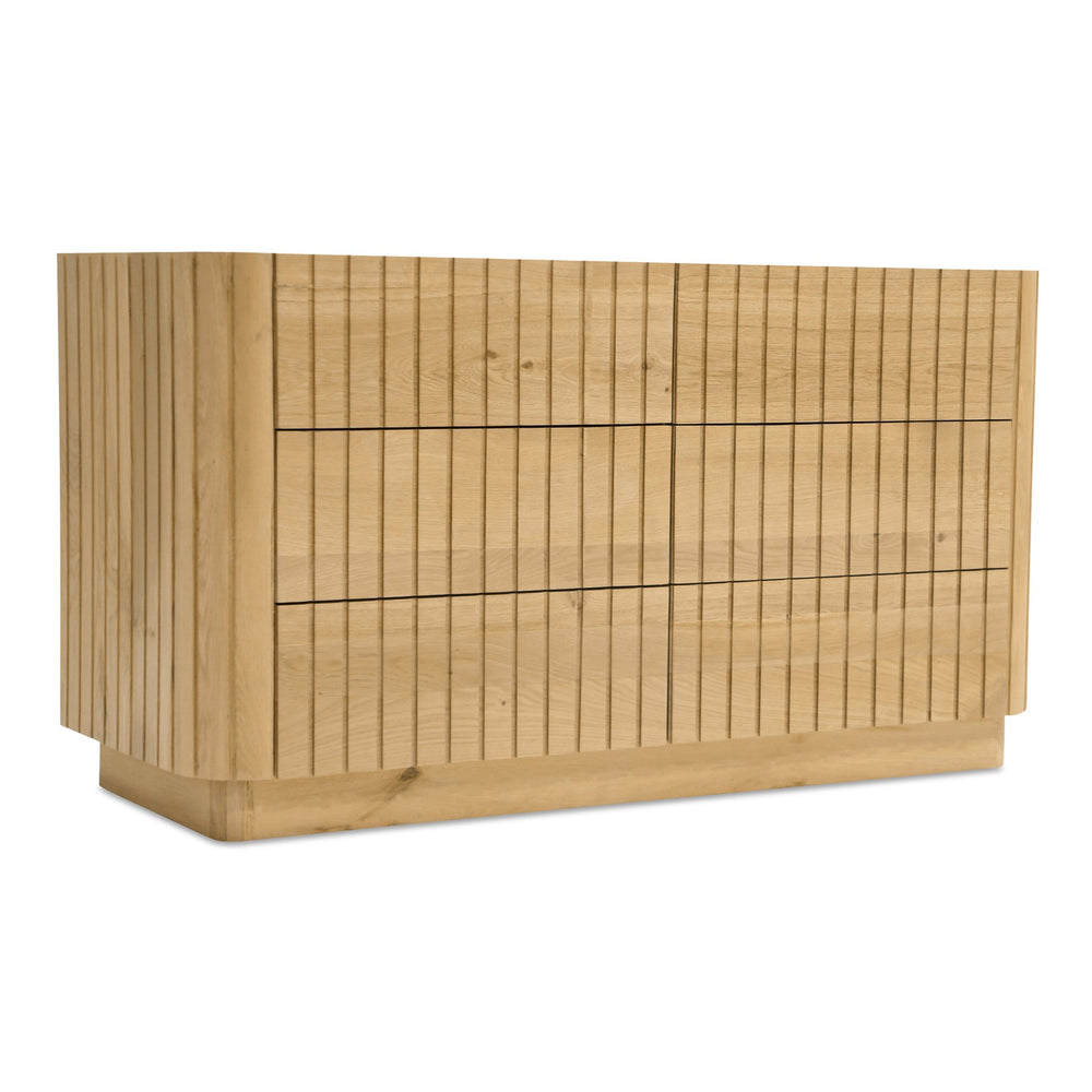 Moe's Home Povera 6-drawer Dresser - Elegant Oak Design With Soft Close Drawers For Stylish Bedroom Storage Natural Solid Oak 
Doors And Side Panels,Oak Veneer Over Mdf Dresser Jd-1062-24