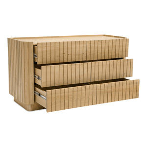 Moe's Home Povera 6-drawer Dresser - Elegant Oak Design With Soft Close Drawers For Stylish Bedroom Storage Natural Solid Oak 
Doors And Side Panels,Oak Veneer Over Mdf Dresser Jd-1062-24