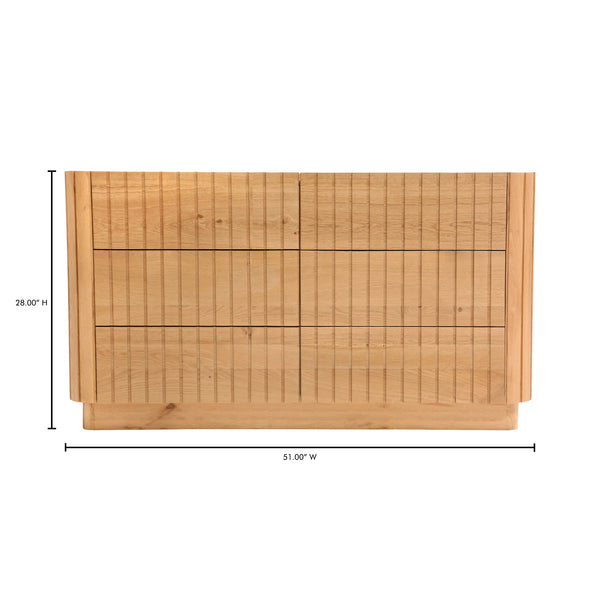 Moe's Home Povera 6-drawer Dresser - Elegant Oak Design With Soft Close Drawers For Stylish Bedroom Storage Natural Solid Oak 
Doors And Side Panels,Oak Veneer Over Mdf Dresser Jd-1062-24