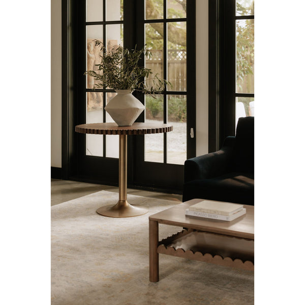 Moe's Home Nomi Cafe Table With Wave Detailing And Antiqued-brass Base – Stylish, Unique Design For Any Space Brown Solid Oak Top,Antiqued,Brass Iron
Base Jd-1066-03-0