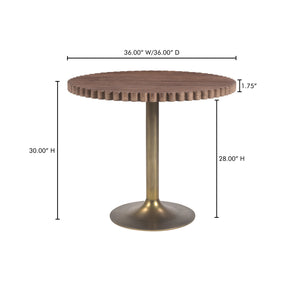 Moe's Home Nomi Cafe Table With Wave Detailing And Antiqued-brass Base – Stylish, Unique Design For Any Space Brown Solid Oak Top,Antiqued,Brass Iron
Base Jd-1066-03-0