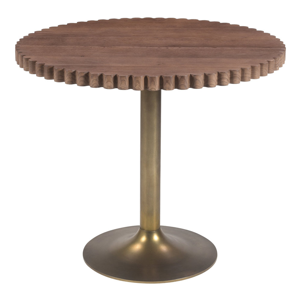 Moe's Home Nomi Cafe Table With Wave Detailing And Antiqued-brass Base – Stylish, Unique Design For Any Space Brown Solid Oak Top,Antiqued,Brass Iron
Base Jd-1066-03-0