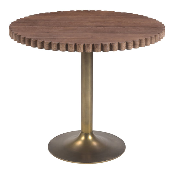 Moe's Home Nomi Cafe Table With Wave Detailing And Antiqued-brass Base – Stylish, Unique Design For Any Space Brown Solid Oak Top,Antiqued,Brass Iron
Base Jd-1066-03-0