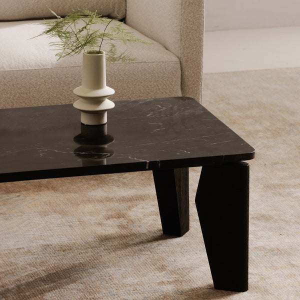 Moe's Home Satona Coffee Table With Modern Elegance, Unique Marble Design & Durable Acacia Wood Base Black Black Marble,Acacia Wood Base Jd-1074-02-0
