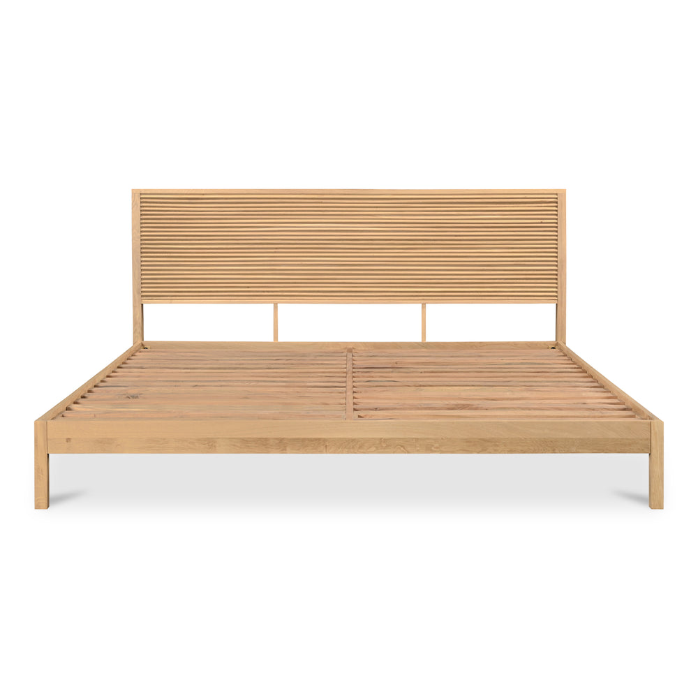 Moe's Home Teeda Bed: Exquisite Solid Oak Design With Shutter-like Headboard For A Tropical Inspired Retreat Natural Solid Oak,Acacia Wood Slats & Center Support Jd-1078-24-0