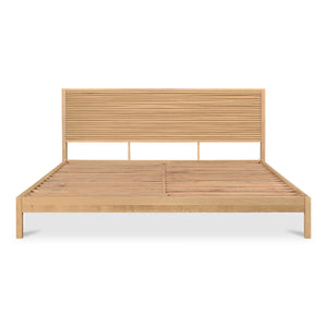 Moe's Home Teeda Bed: Exquisite Solid Oak Design With Shutter-like Headboard For A Tropical Inspired Retreat Natural Solid Oak,Acacia Wood Slats & Center Support Jd-1078-24-0