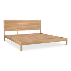 Moe's Home Teeda Bed: Exquisite Solid Oak Design With Shutter-like Headboard For A Tropical Inspired Retreat Natural Solid Oak,Acacia Wood Slats & Center Support Jd-1078-24-0