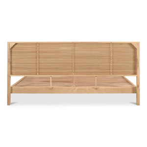Moe's Home Teeda Bed: Exquisite Solid Oak Design With Shutter-like Headboard For A Tropical Inspired Retreat Natural Solid Oak,Acacia Wood Slats & Center Support Jd-1078-24-0