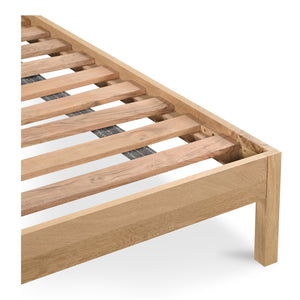 Moe's Home Teeda Bed: Exquisite Solid Oak Design With Shutter-like Headboard For A Tropical Inspired Retreat Natural Solid Oak,Acacia Wood Slats & Center Support Jd-1078-24-0