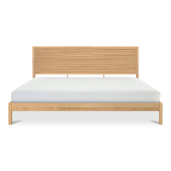 Moe's Home Teeda Bed: Exquisite Solid Oak Design With Shutter-like Headboard For A Tropical Inspired Retreat Natural Solid Oak,Acacia Wood Slats & Center Support Jd-1078-24-0