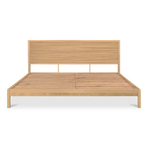 Moe's Home Teeda Bed: Exquisite Solid Oak Design With Shutter-like Headboard For A Tropical Inspired Retreat Natural Solid Oak,Acacia Wood Slats & Center Support Jd-1079-24-0