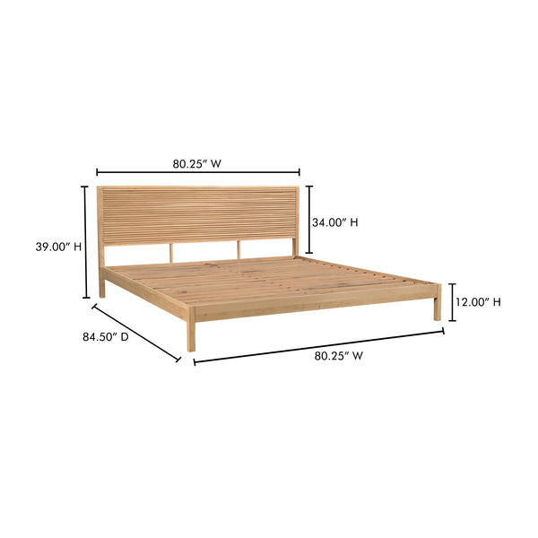 Moe's Home Teeda Bed: Exquisite Solid Oak Design With Shutter-like Headboard For A Tropical Inspired Retreat Natural Solid Oak,Acacia Wood Slats & Center Support Jd-1079-24-0