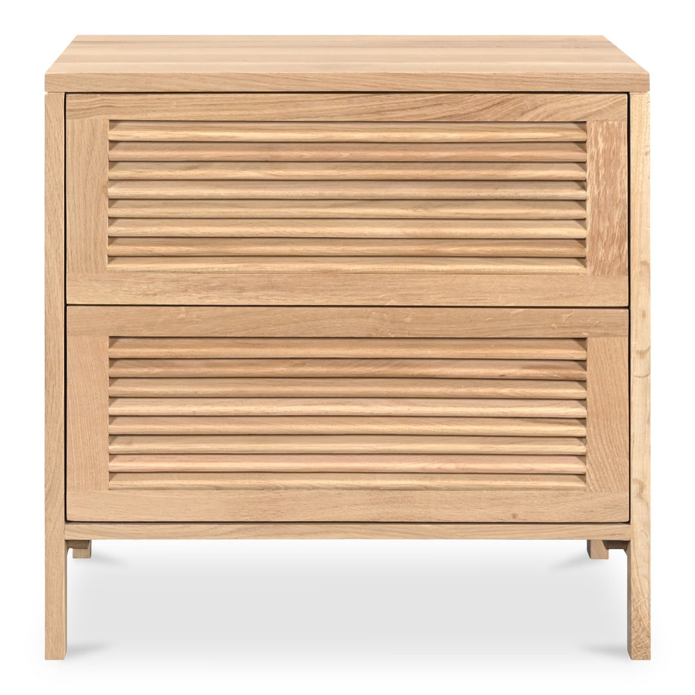 Moe's Home Teeda Nightstand - Tropical-inspired Solid Oak Storage With Shutter Design For Timeless Elegance Natural Solid Oak Cabinet And Drawer Fronts,Oak Veener Over Mdf (Back,Bottom,Drawers) Jd-1082-24