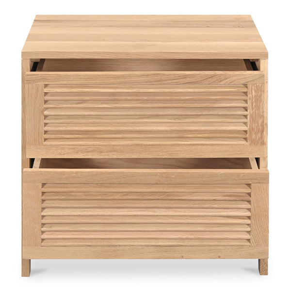 Moe's Home Teeda Nightstand - Tropical-inspired Solid Oak Storage With Shutter Design For Timeless Elegance Natural Solid Oak Cabinet And Drawer Fronts,Oak Veener Over Mdf (Back,Bottom,Drawers) Jd-1082-24