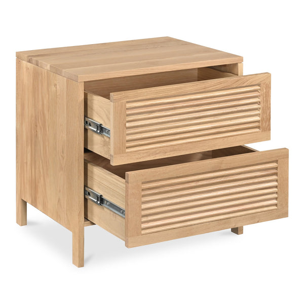 Moe's Home Teeda Nightstand - Tropical-inspired Solid Oak Storage With Shutter Design For Timeless Elegance Natural Solid Oak Cabinet And Drawer Fronts,Oak Veener Over Mdf (Back,Bottom,Drawers) Jd-1082-24